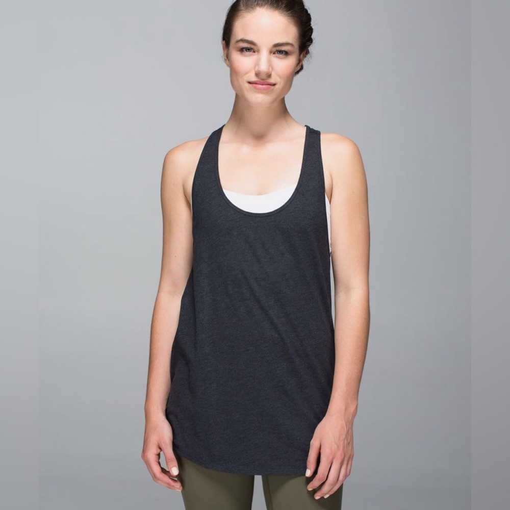 🟡Lululemon Om Heathered Charcoal Grey Sleeveless Racerback Tank Top Large 10?